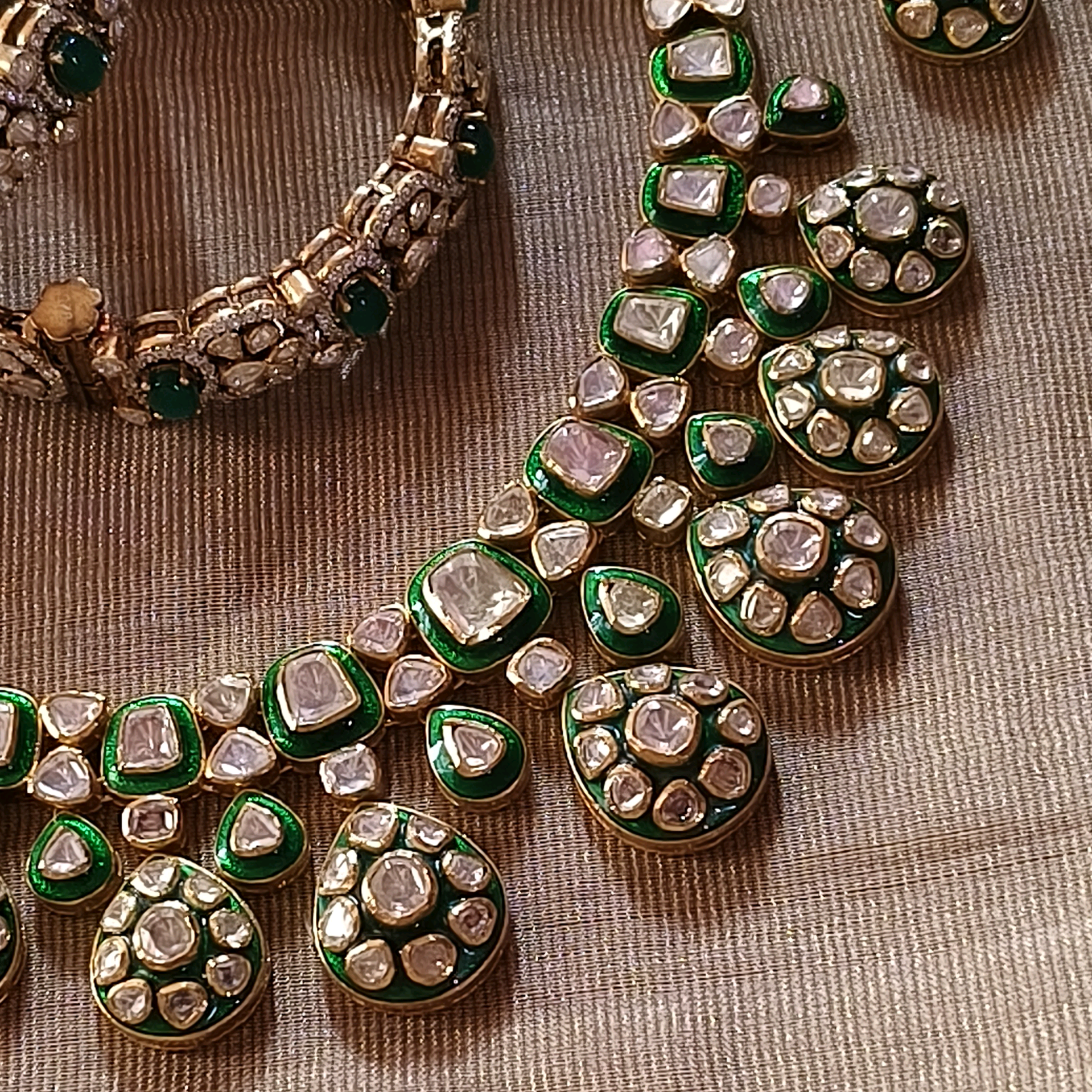 Nayaab Moissanite Necklace with Green Minakari